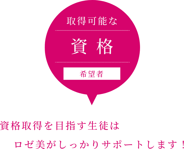 取得可能な資 格 希望者 資格取得を目指す生徒は ロゼ美がしっかりサポートします！